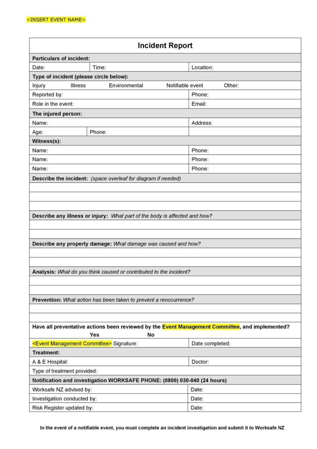 10+ Free Incident Report Templates – Excel Pdf Formats For Employee Incident Report Templates
