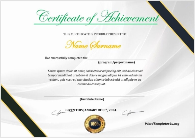 16 Free Achievement Certificate Templates - Ms Word Templates Within Word Template Certificate Of Achievement