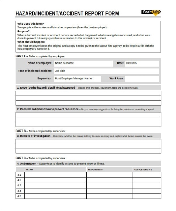 50+ Incident Report Templates - Pdf, Docs, Apple Pages | Free &amp; Premium with Incident Report Form Template Qld