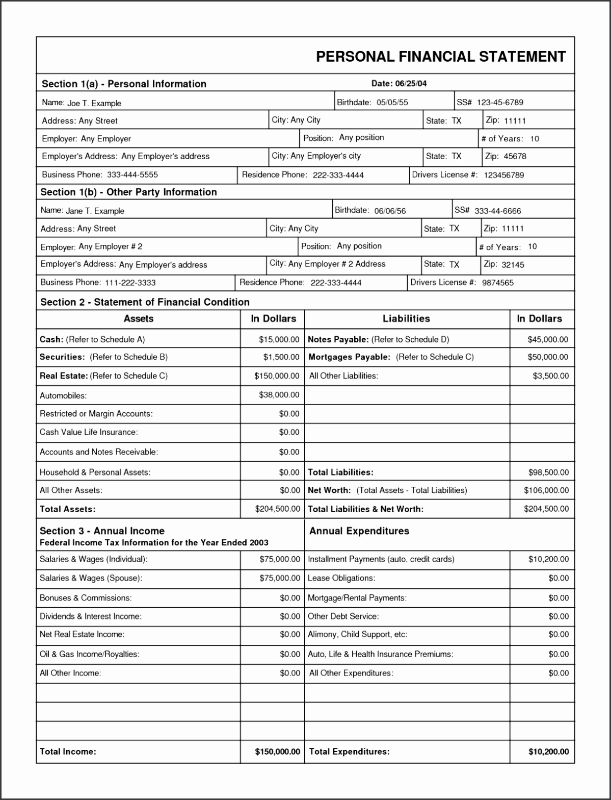 7+ Personal Financial Statement Template - Sampletemplatess - Sampletemplatess For Blank Personal Financial Statement Template