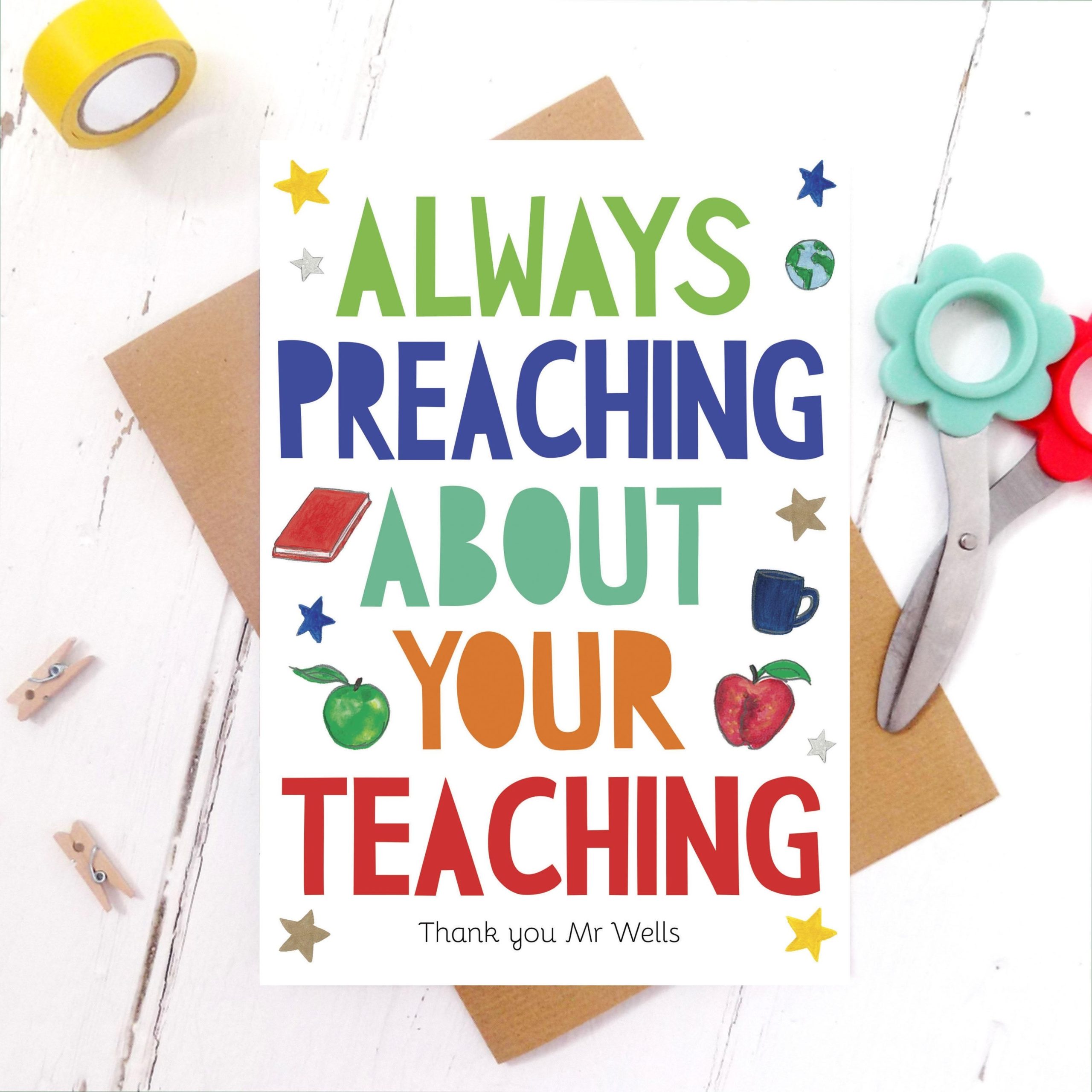 'Always Preaching' Thank You Teacher Card | Miss Bespoke Papercuts Pertaining To Thank You Card For Teacher Template