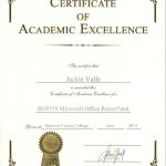 Awards And Certificates – Jacqueline Valle – Professional Portfolio Throughout Award Of Excellence Certificate Template