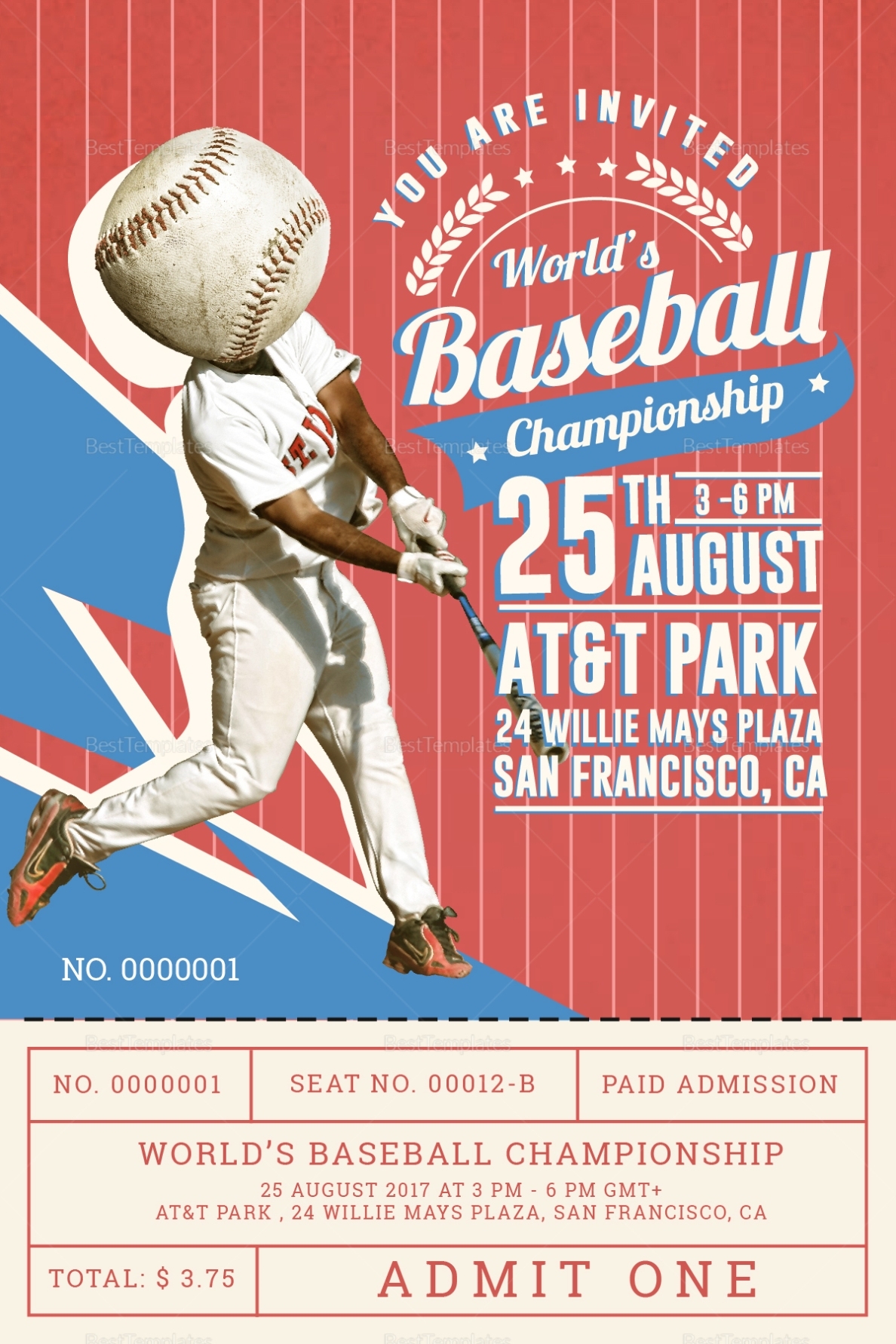 Baseball Ticket Invitation Card Design Template In Psd, Word, Publisher Within Baseball Card Template Word