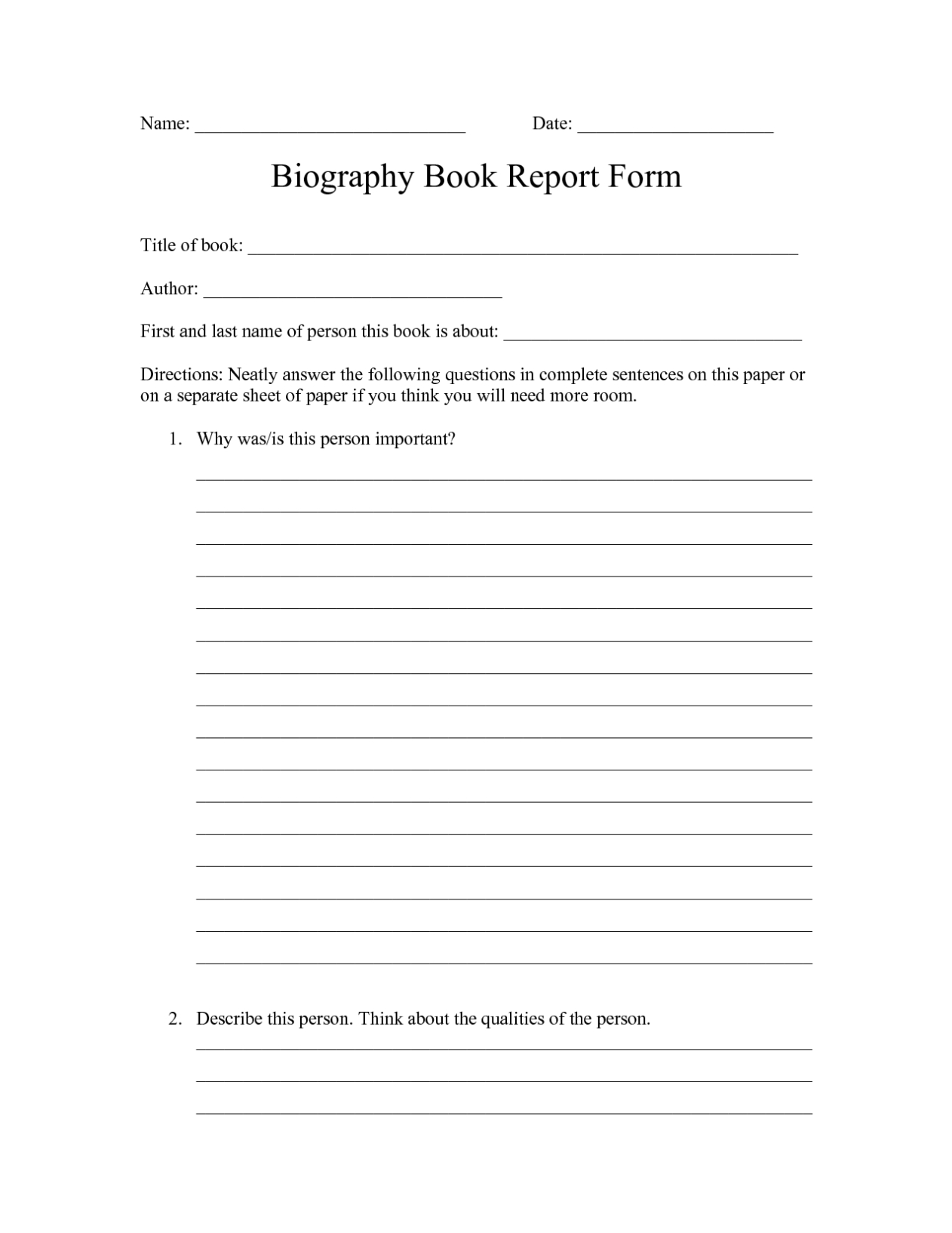 Biography Report Template 5Th Grade – Templates Example | Templates Example For Biography Book Report Template