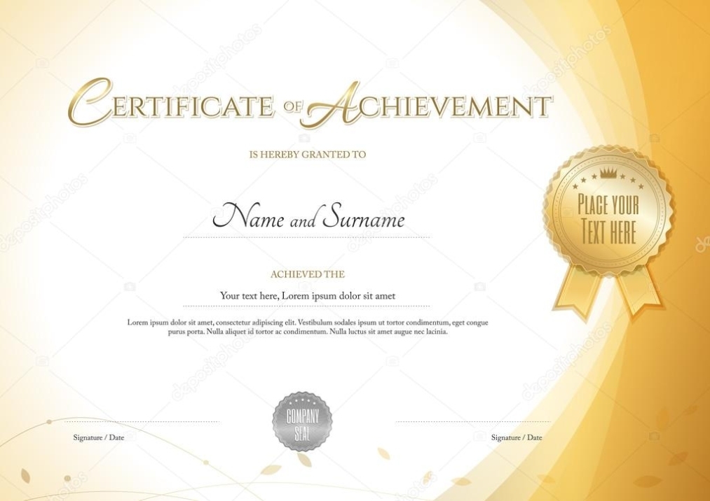 Certificate Of Achievement Template With Environment Theme In Gold Color — Stock Vector With Certificate Of Attainment Template
