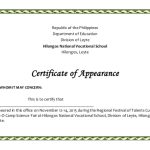 Certificate Of Appearance Template 6 - Best Templates Ideas regarding Certificate Of Appearance Template