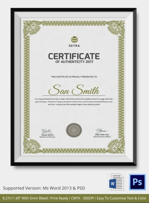 Certificate Of Authenticity Template - 27+ Free Word, Pdf, Psd Format Within Small Certificate Template