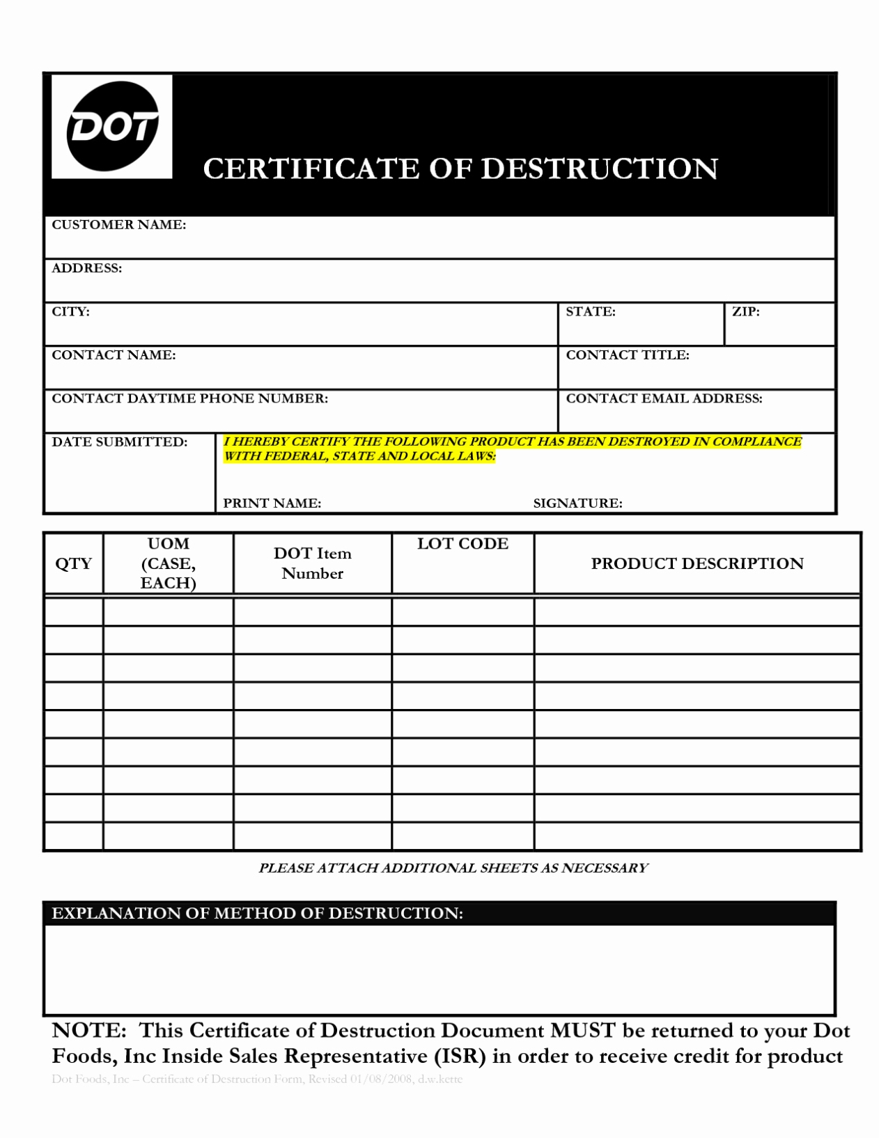 Certificate Of Data Destruction Template | Latter Example Template Throughout Destruction Certificate Template