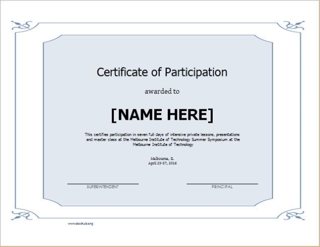 Certificate Of Participation Template For Word | Document Hub With Templates For Certificates Of Participation