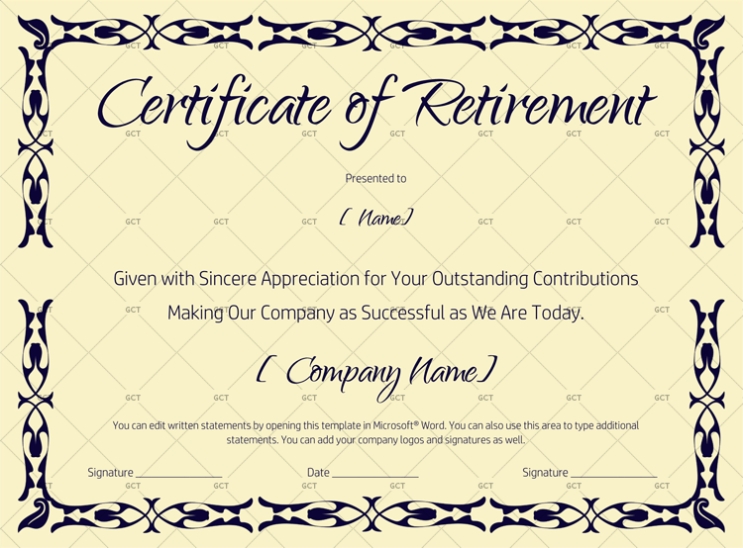 Certificate Of Retirement (#927) - Gct within Retirement Certificate Template