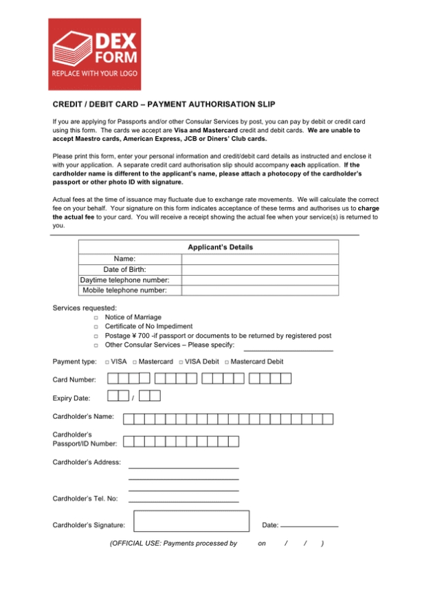 Credit / Debit Card Payment Authorisation Slip In Word And Pdf Formats In Credit Card Payment Slip Template