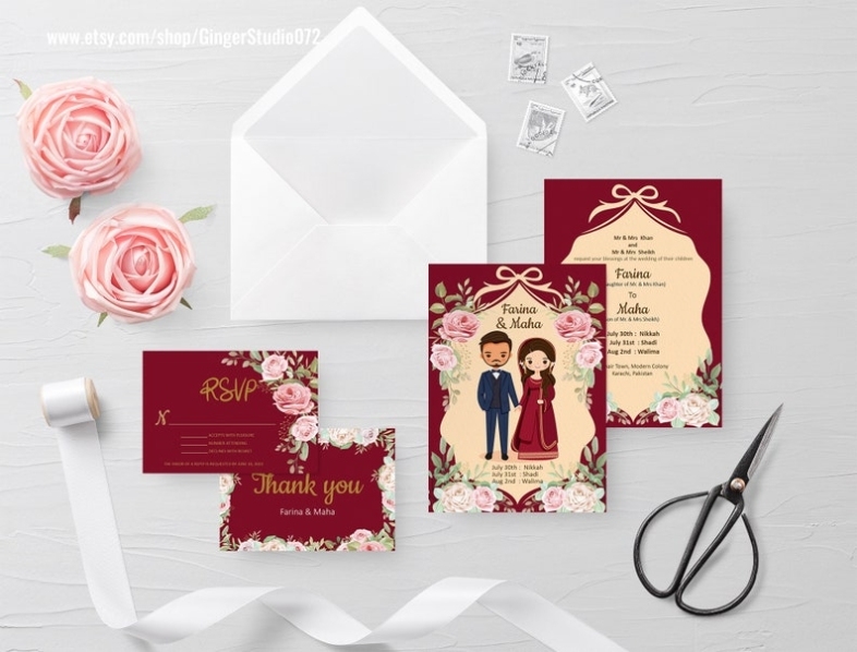 Cute Pakistani Wedding Save The Date Invitation Card Template | Etsy Pertaining To Free E Wedding Invitation Card Templates