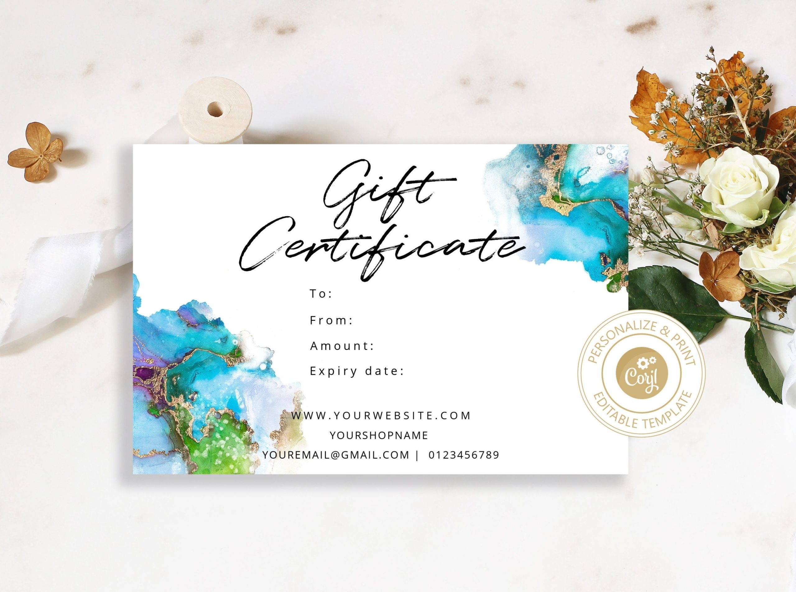 Editable Gift Certificate Template. Corjl Printable Abstract Gift Voucher, Instant Download. Inside Donation Card Template Free