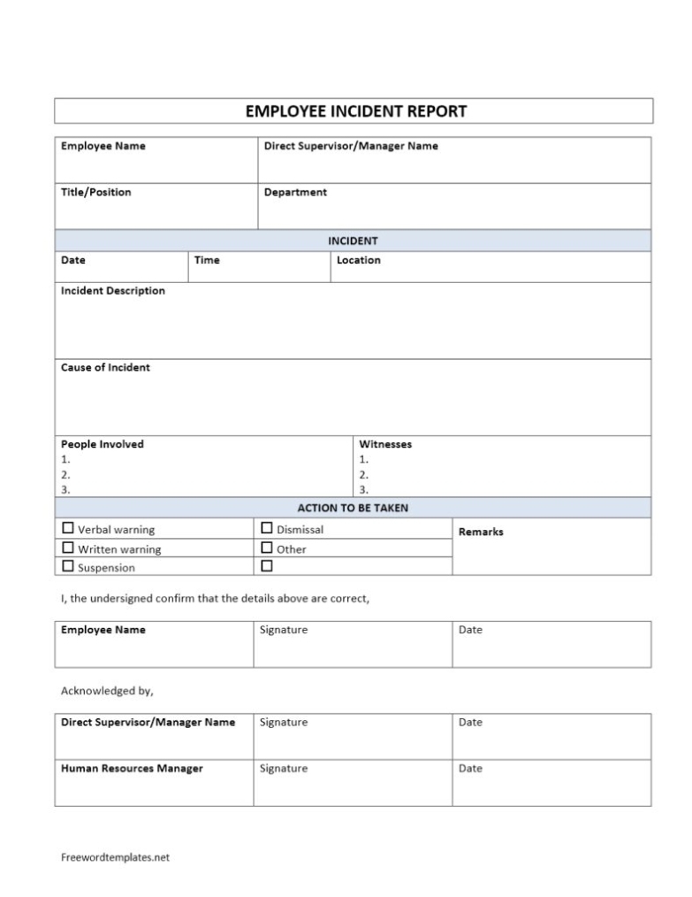Employee Incident Report Within Insurance Incident Report Template