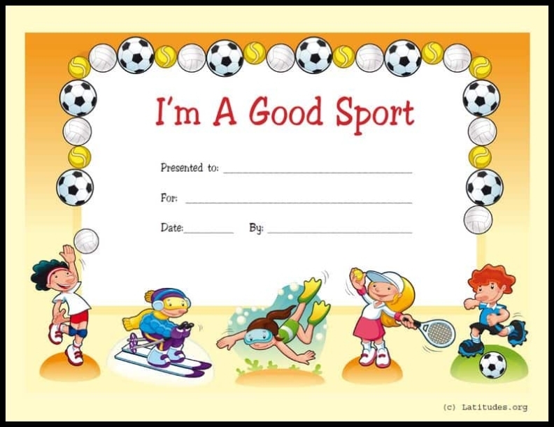 Free Award Certificate - I'M A Good Sport (Primary) | Acn Latitudes Within Sports Day Certificate Templates Free