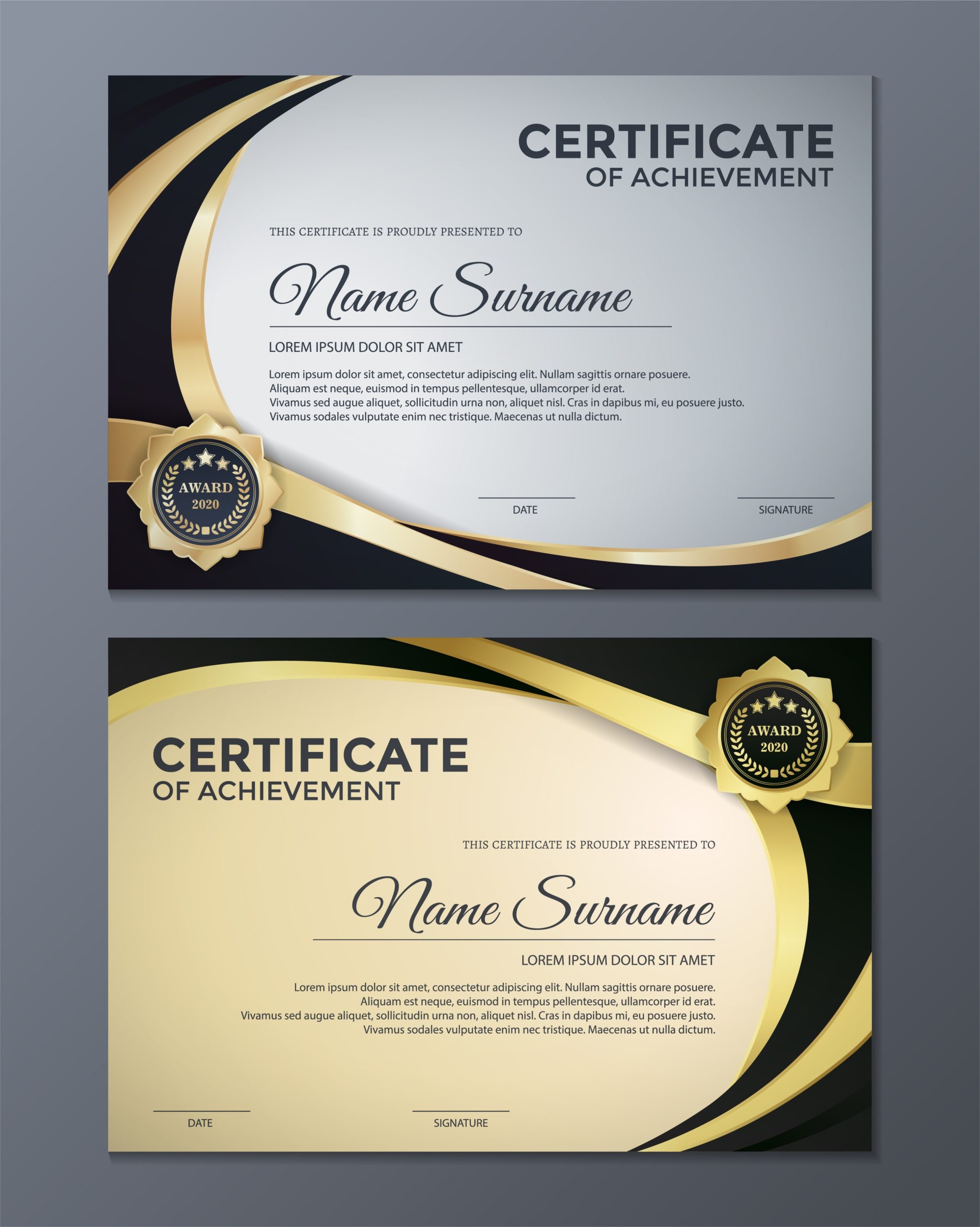 Gold Metallic Certificate Of Achievement Set 1213063 Vector Art At Vecteezy Inside Certificate Of Attainment Template