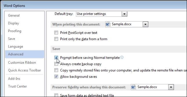How To Get Notified When Word Wants To Save Changes To The Normal Template Within Change The Normal Template In Word 2010