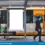 Mock Up Billboard Banner Template At Bus Stop Media Outdoor Street With Business People Stock Throughout Street Banner Template