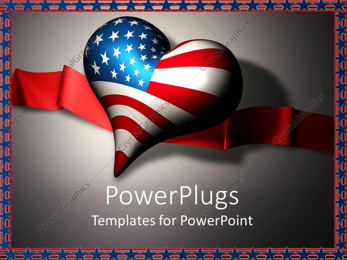 Powerpoint Template: 3D Heart With American Flag And Red Ribbon, Star For American Flag Powerpoint Template