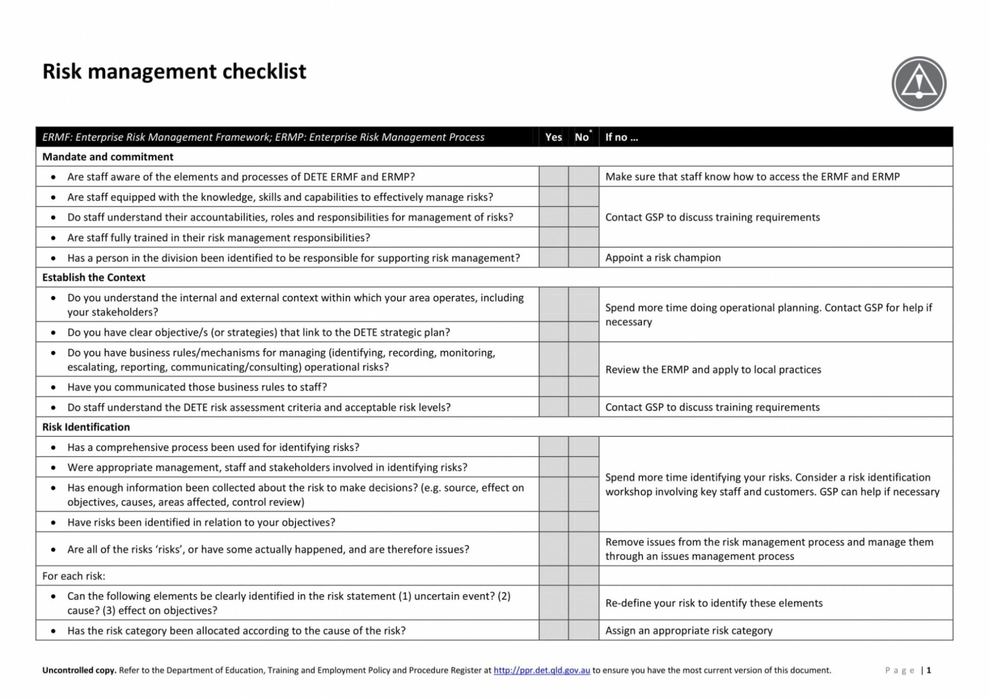 Printable 10 Risk Management Checklist Examples Pdf Examples Risk For Threat Assessment Report Template