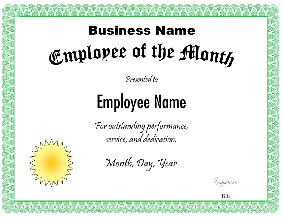 Printable Employee Of The Month Certificate Template ~ Sample Certificate Throughout Best Employee Award Certificate Templates