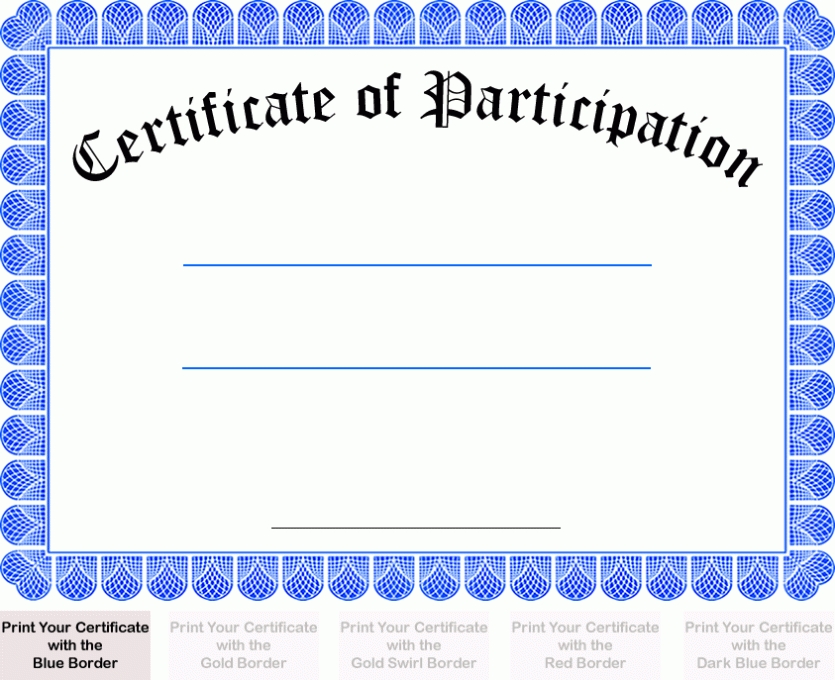 Printable Free Certificate Of Participation In Certificate Of Participation Template Doc
