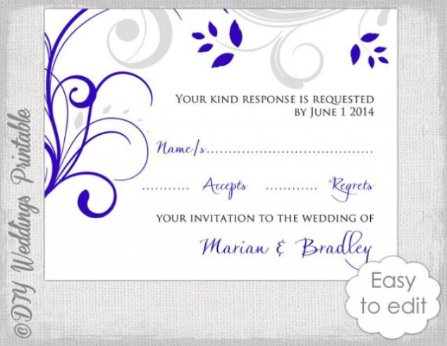 Response Card Template Diy Royal Blue & Silver Gray "Scroll" Wedding Inside Template For Rsvp Cards For Wedding