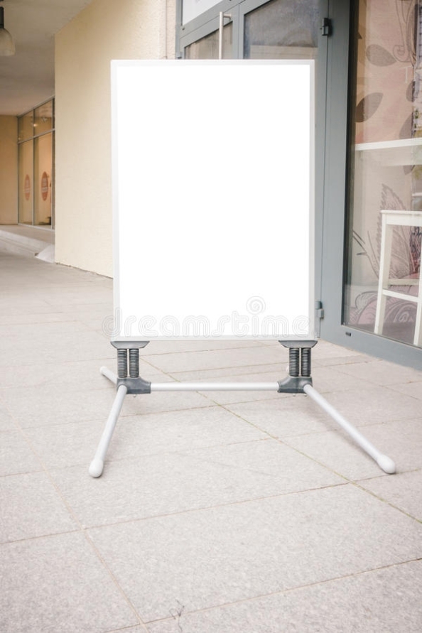 Signboard Stand Mock Up. White Banner Template In The Street Stock Photo – Image Of Empty Inside Street Banner Template