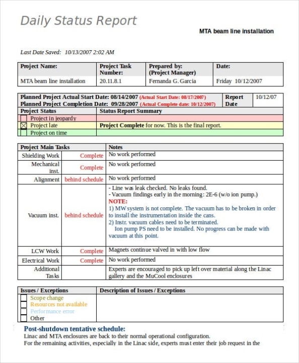 Status Report Template – 19+ Free Word, Pdf Documents Download | Free Inside One Page Status Report Template