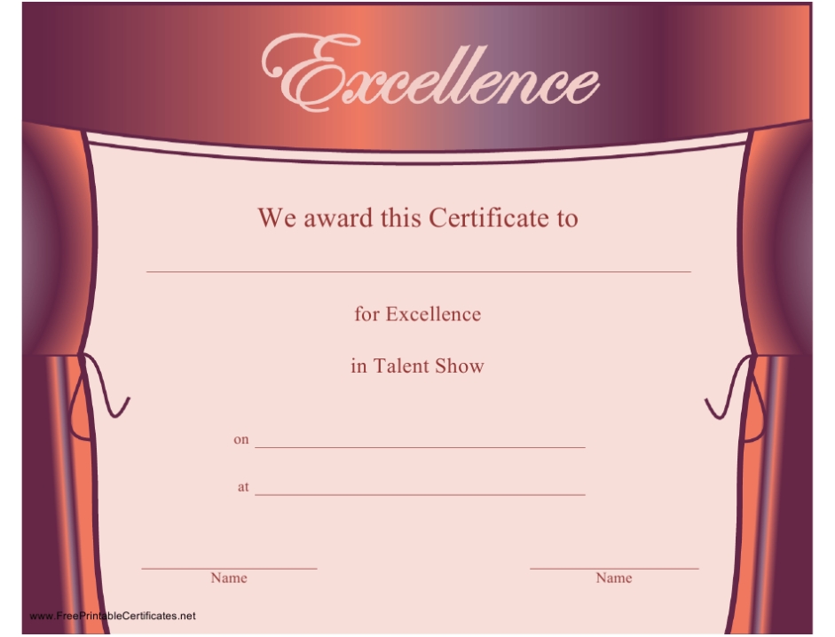 Talent Show Certificate Of Excellence Template Download Printable Pdf With Award Of Excellence Certificate Template