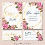 Wedding Card Template Blooming Flowers Decor Vectors Graphic Art Within Wedding Card Size Template